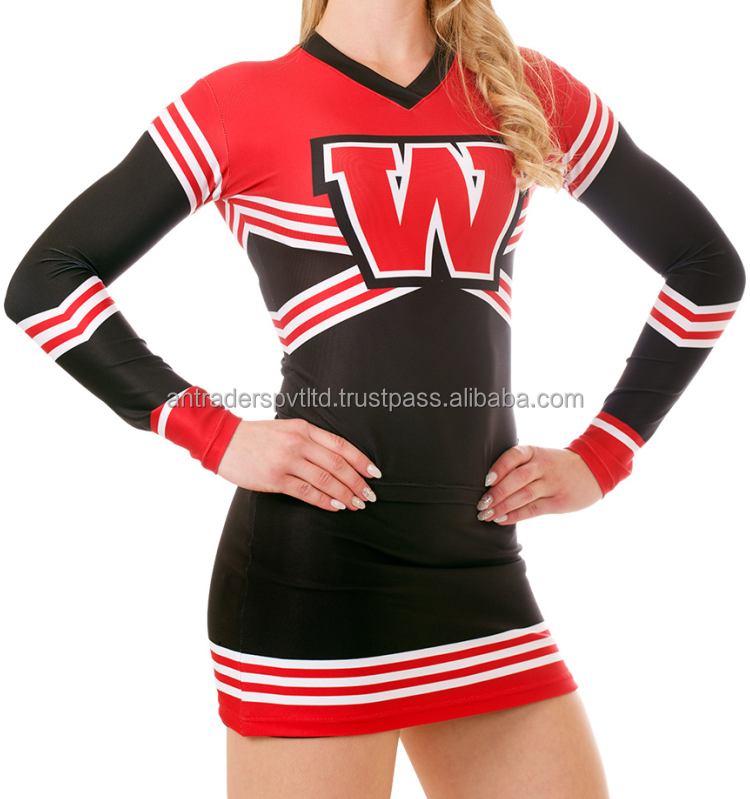 2021 Wholesale Custom Cheerleader Uniform Cheerleading Dance Wear Red And Black Gradients Cheer Perform Wear