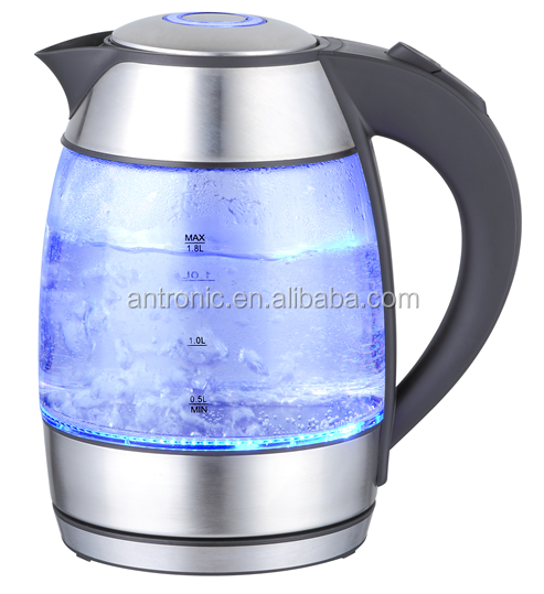 Antronic 2200w 1.7L electric glass kettle with concealed stainless steel heating element GS/CE approval