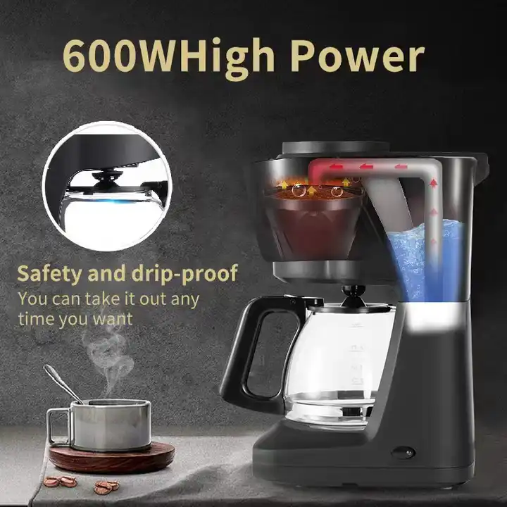 Wholesale 600 W Black Drip Coffee Maker 6 Cups Coffee Tea Machine