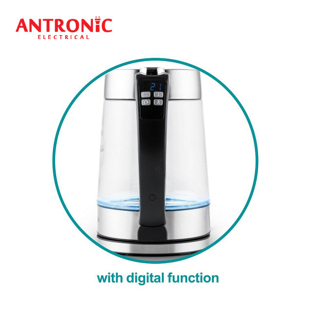 1.8L Blue LED light 2200W Antronic Glass Smart electric water Kettles  with temperature control