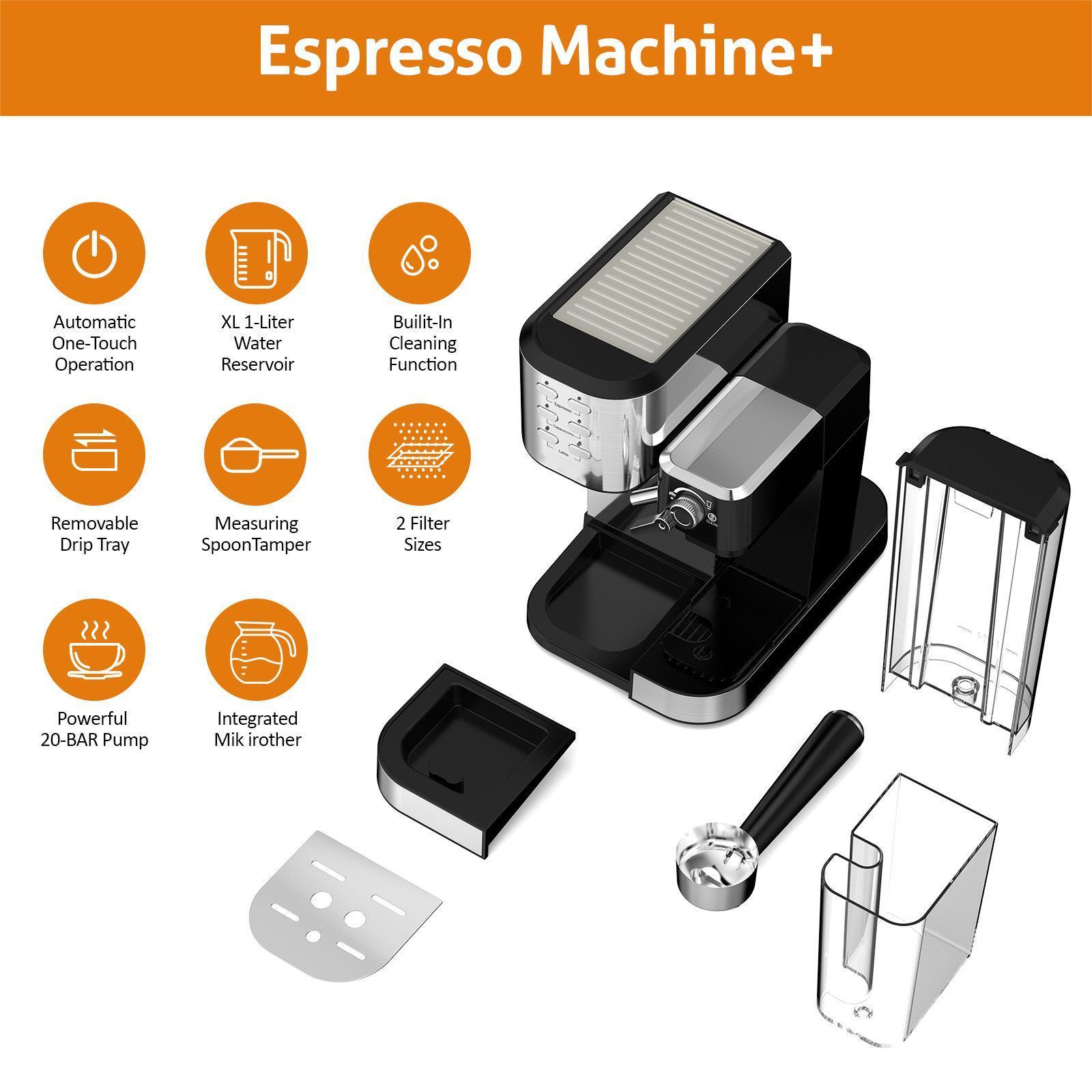 High Pressure 20 Bar Espresso Coffee Machine Cappuccino & Latte Coffee Maker with Milk Tank