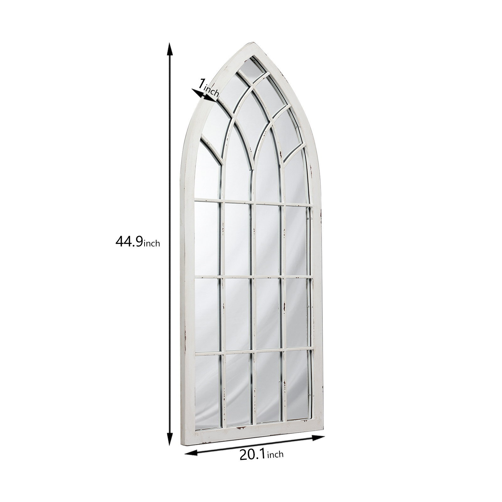 Antique Classic Rustic Cathedral Gothic Arch Style Farmhouse Windowpane Decorative Framed Customized Stand Floor Wall Mirror