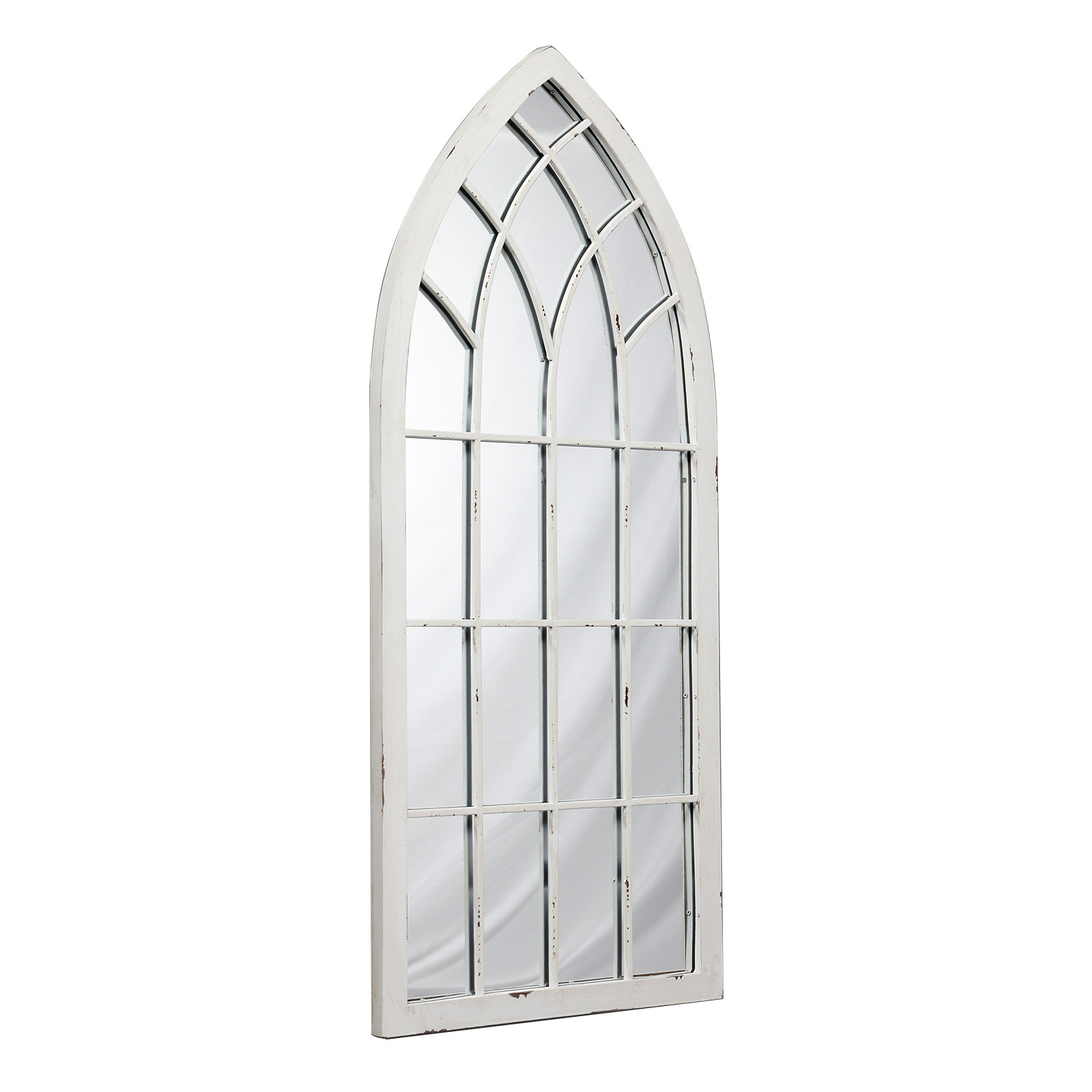 Antique Classic Rustic Cathedral Gothic Arch Style Farmhouse Windowpane Decorative Framed Customized Stand Floor Wall Mirror