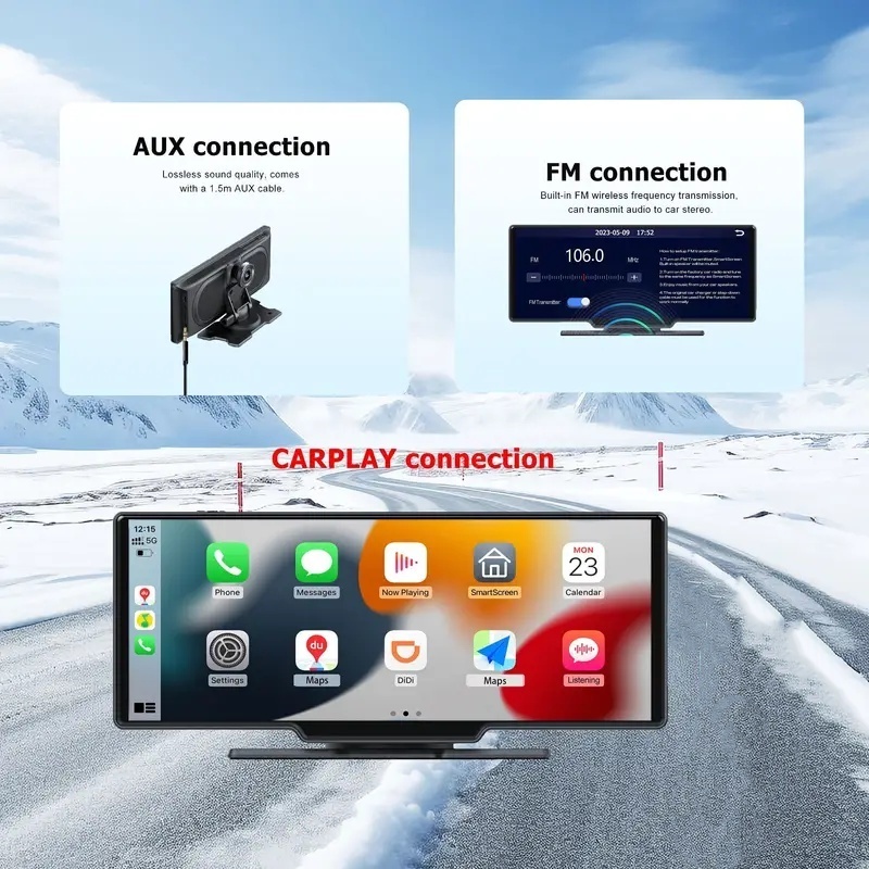 10.26 Inch 4K Portable Carplay DVR Recorder X02 Car Dual Lens front & Rear Camera Dash Cam with Carplay for Apple for USA & CA