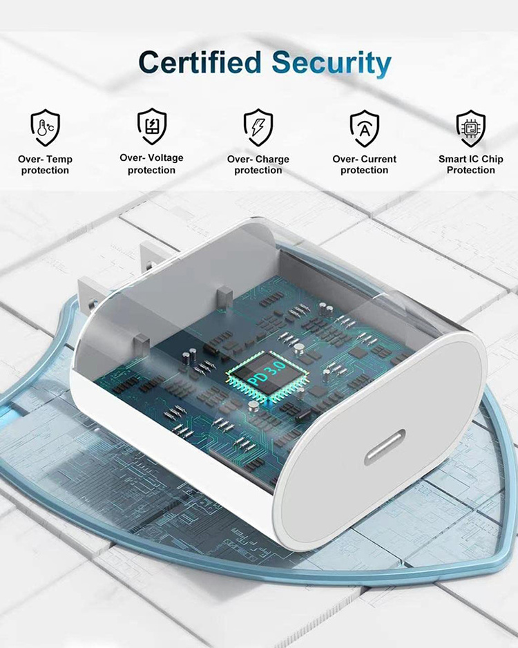 Factory Wholesale 20W Safe Plug USB Fast PD Power Adapter Wall Mount Charger with US plug