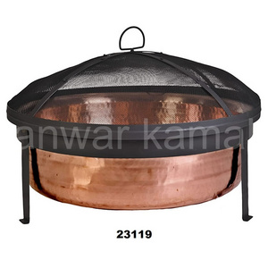 Latest design Copper  handmade polished Hammered Copper Fire Pit with Lid & Black Iron Stand