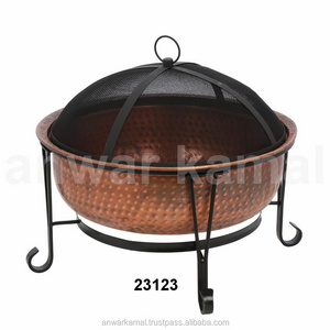 New Design Large Garden Fire Pit Outdoor Fire Bowl Copper Fire Pit With Cover Black Iron Stand