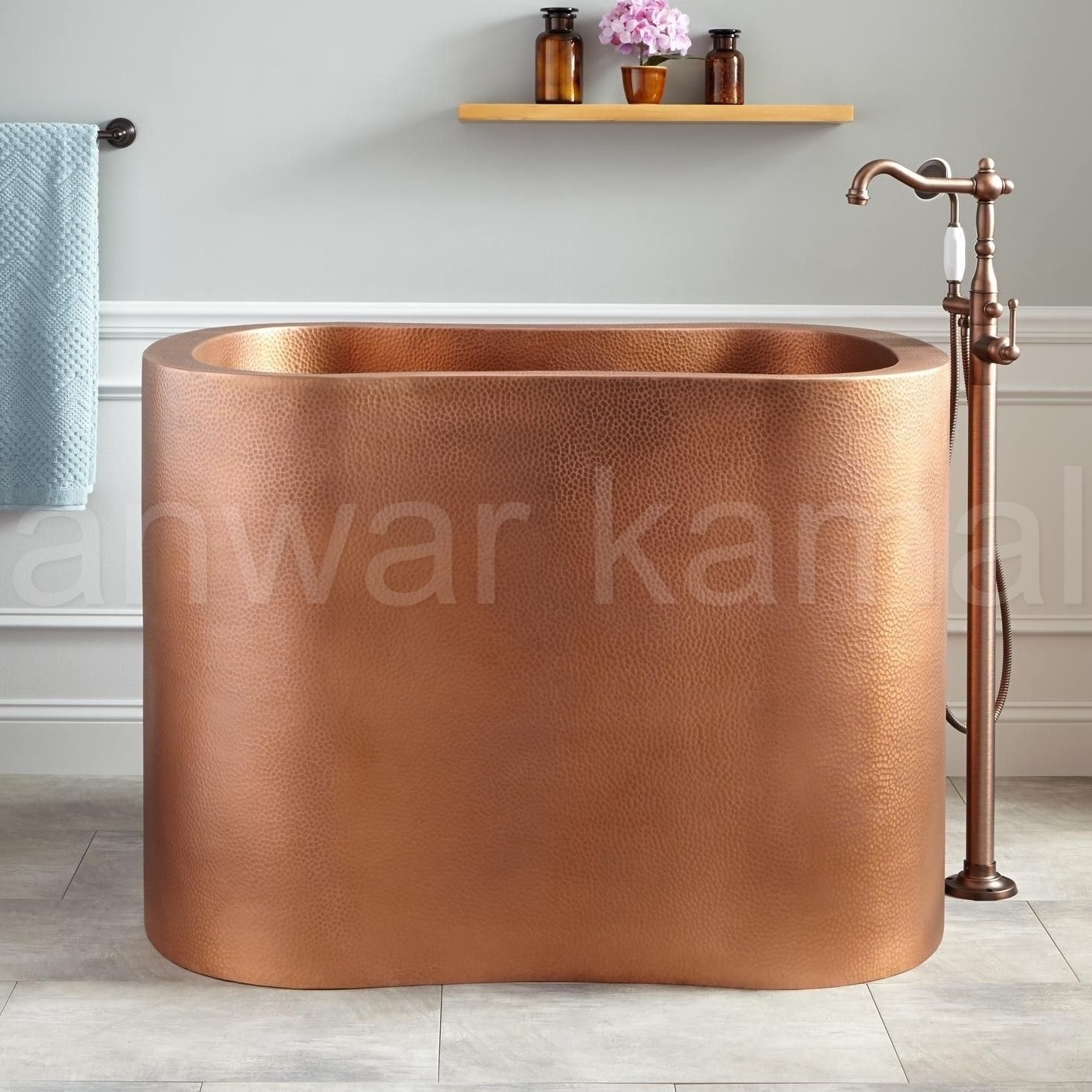 Luxury Antique Oval Shape Freestanding Copper Soaking Bath Tub