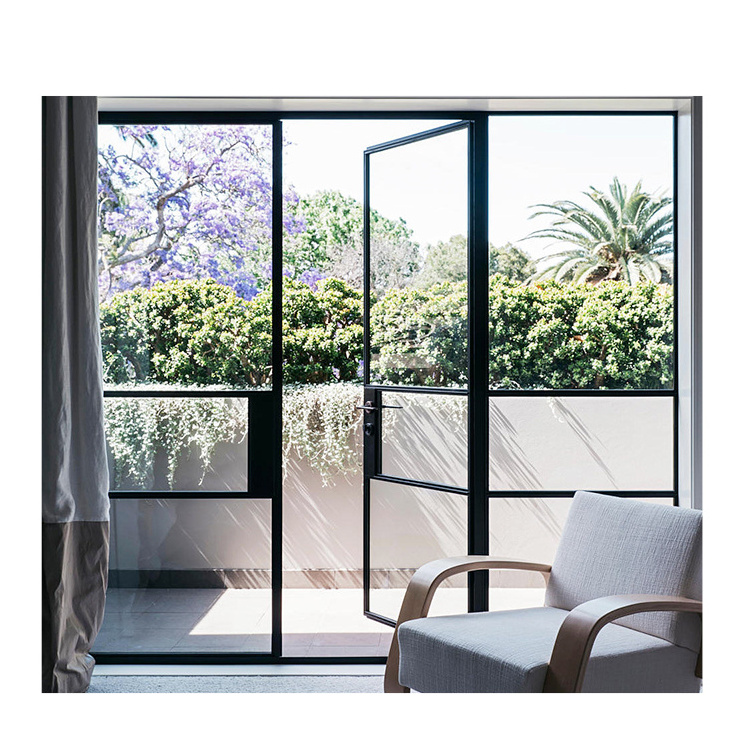 Aluminum modern double window doors Double glazed balcony bathroom with flat doors