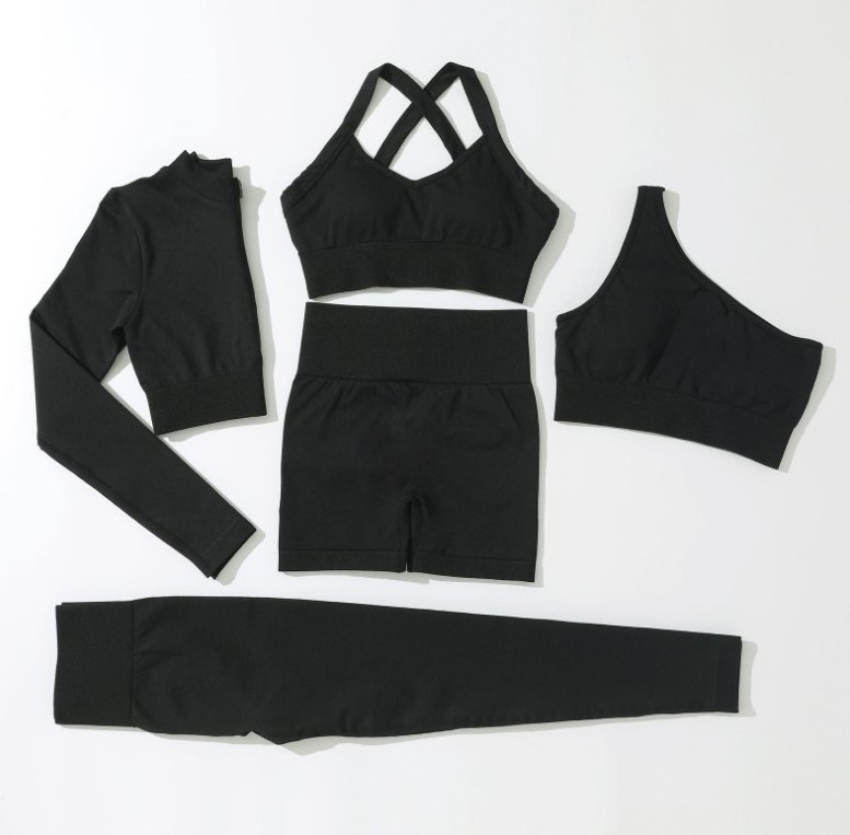 Sexy Women Active Yoga Sports 5 five piece sets Gym Bra Scrunch Leggings Suit Wholesale Workout Gym Wear For Ladies winter