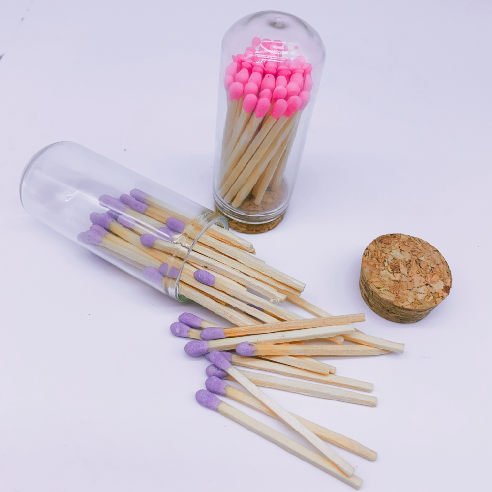 Wholesale high borosilicate Cloche Glass Jar Safety Matches Long Matches In Glass Jar with wooden cork Colorful Matches