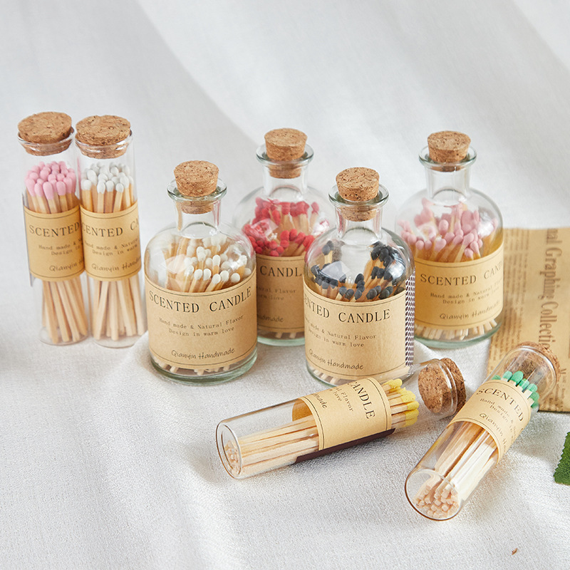 New Custom Colorful Match Sticks In Glass Jar Bottle Matches Wooden Matchsticks In Bottle Candle Aromatherapy