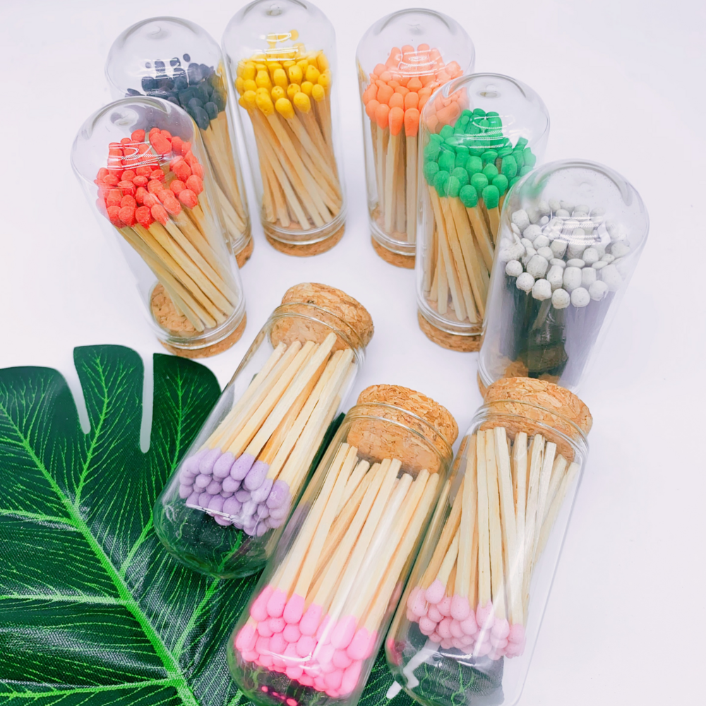 Wholesale high borosilicate Cloche Glass Jar Safety Matches Long Matches In Glass Jar with wooden cork Colorful Matches