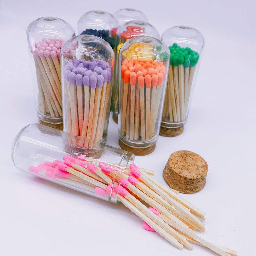 New Design custom size and color glass jar matches cloche match sticks glass bottle holder