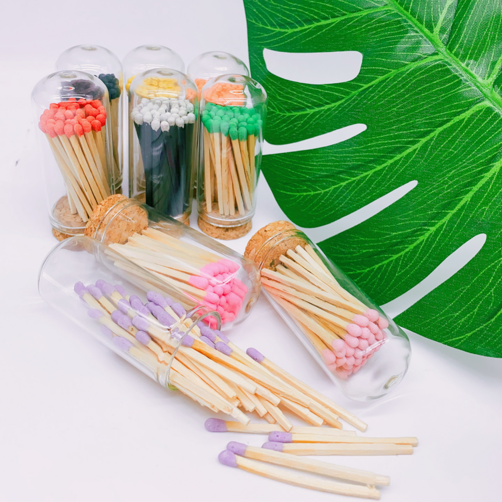 Wholesale high borosilicate Cloche Glass Jar Safety Matches Long Matches In Glass Jar with wooden cork Colorful Matches