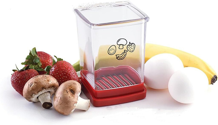 2023 New Fruit and Vegetable Speed Slicer with Push Plate Stainless Steel Banana Strawberry Cup Cutter Portable Slicing Tool