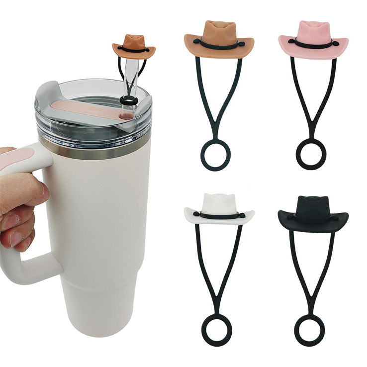 10mm Silicone Water Cup accessories Cowboy Hat Compatible with Water Cup 30 40 oz Tumbler Straw Topper for stanly tumbler