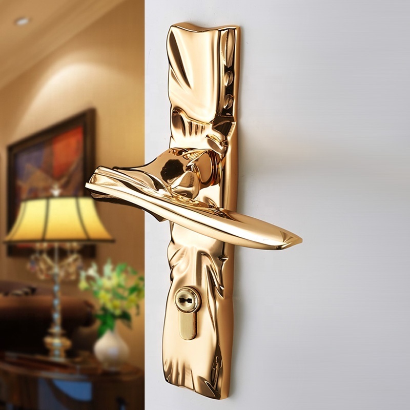 Hanton all copper silent villa bedroom door lock indoor universal split solid wood door lock golden French door handle lock