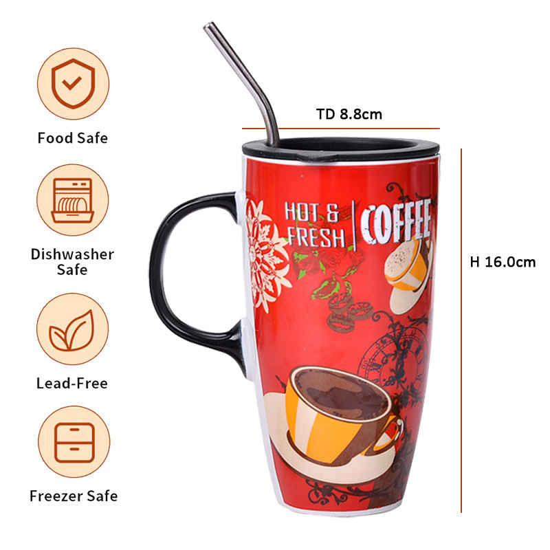 Wholesale ODM Tall Ceramic Travel Mug 18 oz Large Ceramic Coffee Mug with Spill Proof Lid custom Big Latte Tea Cup for Christmas