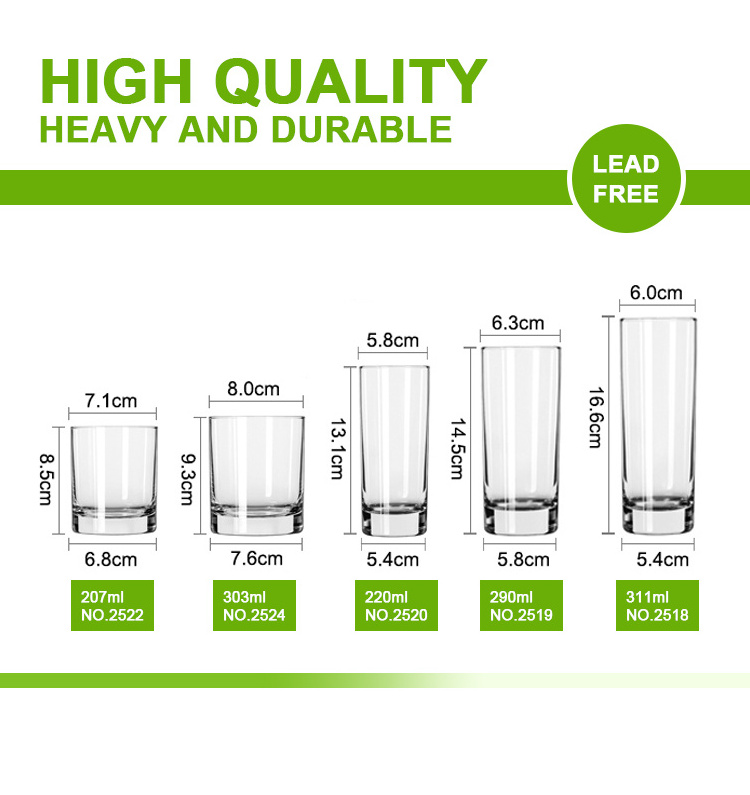 Wholesale Highball Drinking Glasses Tall Glass Cups Clear Collins Glasses With Heavy Base Water Glasses Bar Glassware for Mojito