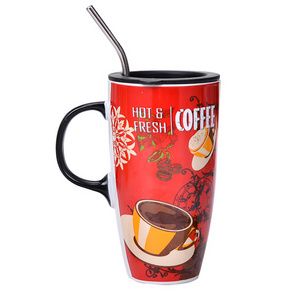 Wholesale ODM Tall Ceramic Travel Mug 18 oz Large Ceramic Coffee Mug with Spill Proof Lid custom Big Latte Tea Cup for Christmas