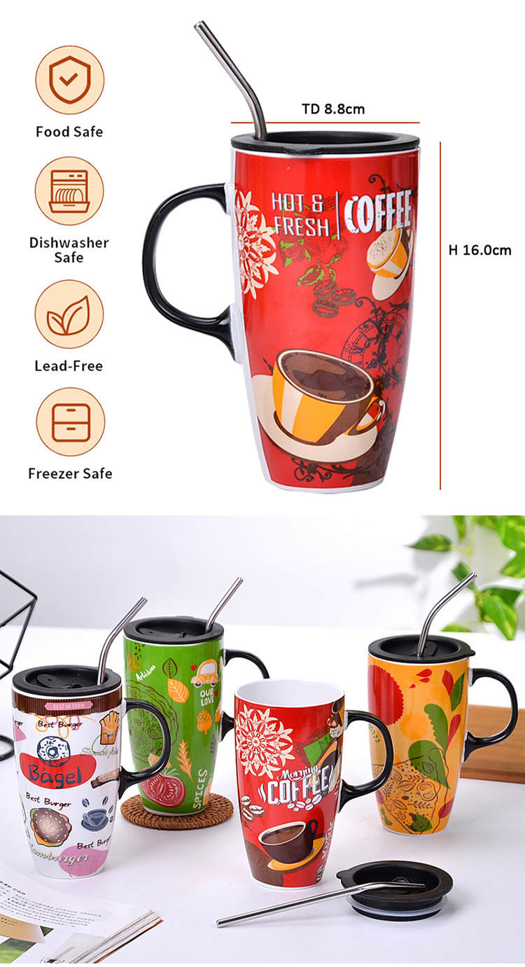 Wholesale ODM Tall Ceramic Travel Mug 18 oz Large Ceramic Coffee Mug with Spill Proof Lid custom Big Latte Tea Cup for Christmas