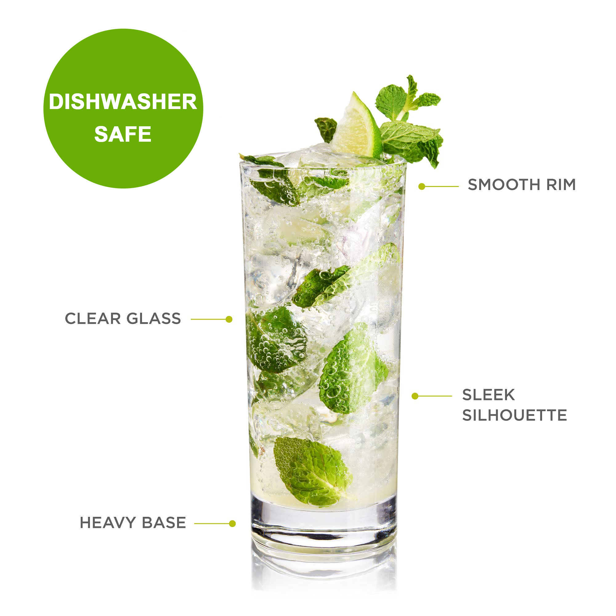 Wholesale Highball Drinking Glasses Tall Glass Cups Clear Collins Glasses With Heavy Base Water Glasses Bar Glassware for Mojito