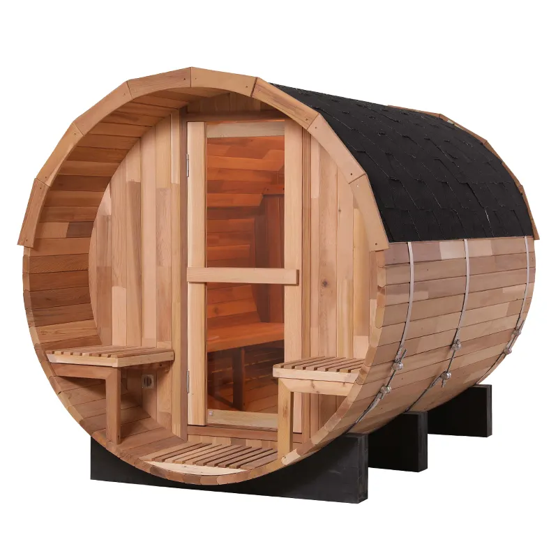 Wholesale Canadian hemlock/cedar Traditional Steam Sauna Barrel with Harvia Stove Heater