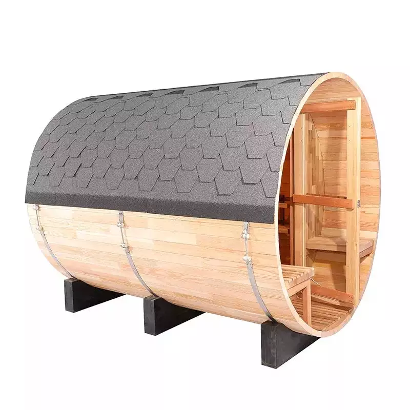 Hot Sale Custom Size Canadian Red cedar Outdoor Round Barrel Sauna with 8MM Tempered Glass Door