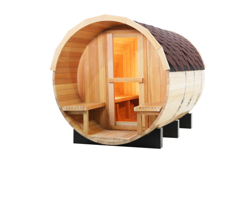 Custom Size Garden Traditional Canadian Hemlock Steam Barrel Sauna Room with Porch