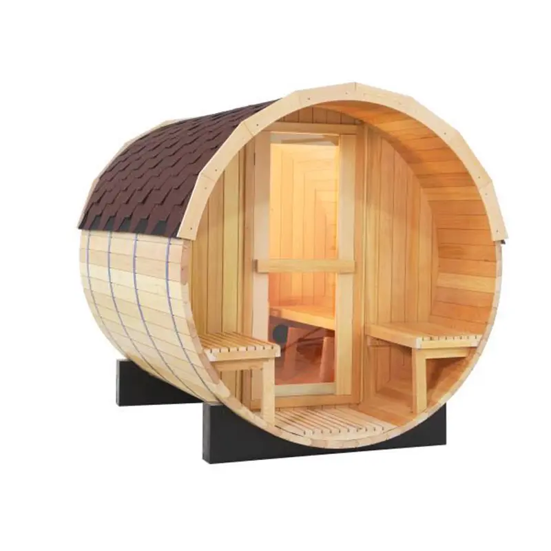 Purely Canadian Hemlock Wooden Traditional Steam Barrel Sauna Room with Harvia Stove Heater