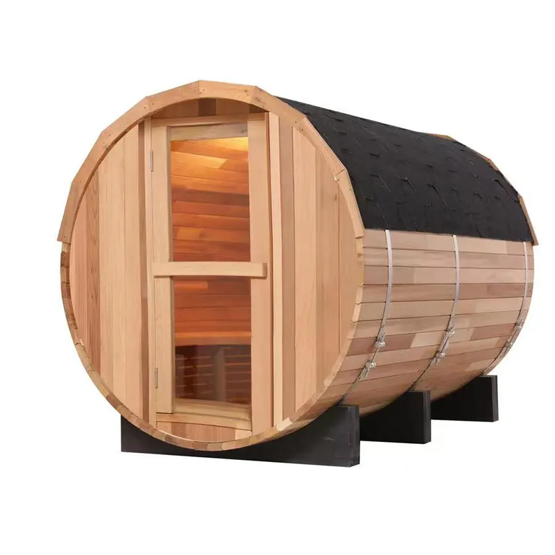 Wholesale Canadian hemlock/cedar Traditional Steam Sauna Barrel with Harvia Stove Heater