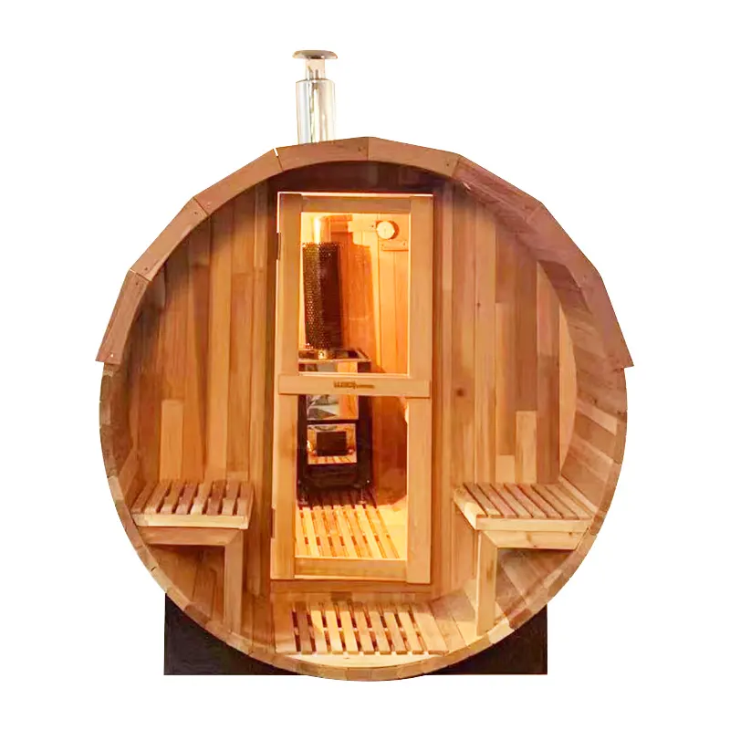 Wholesale Canadian hemlock/cedar Traditional Steam Sauna Barrel with Harvia Stove Heater