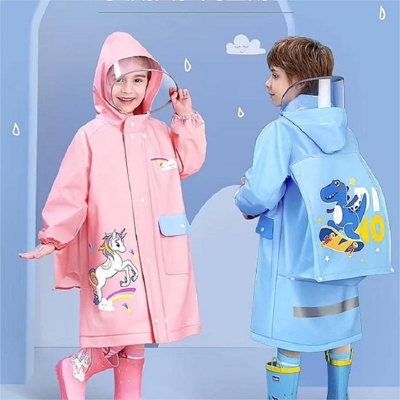 Wholesale Low Price High Quality Cute Cartoon Kids Character Raincoat with Backpack