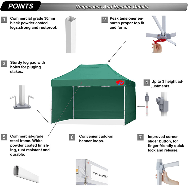 Commercial Forest Green Ez Pop Up Canopy Tent with Sidewalls 10x20 Car Canopy Show Tent