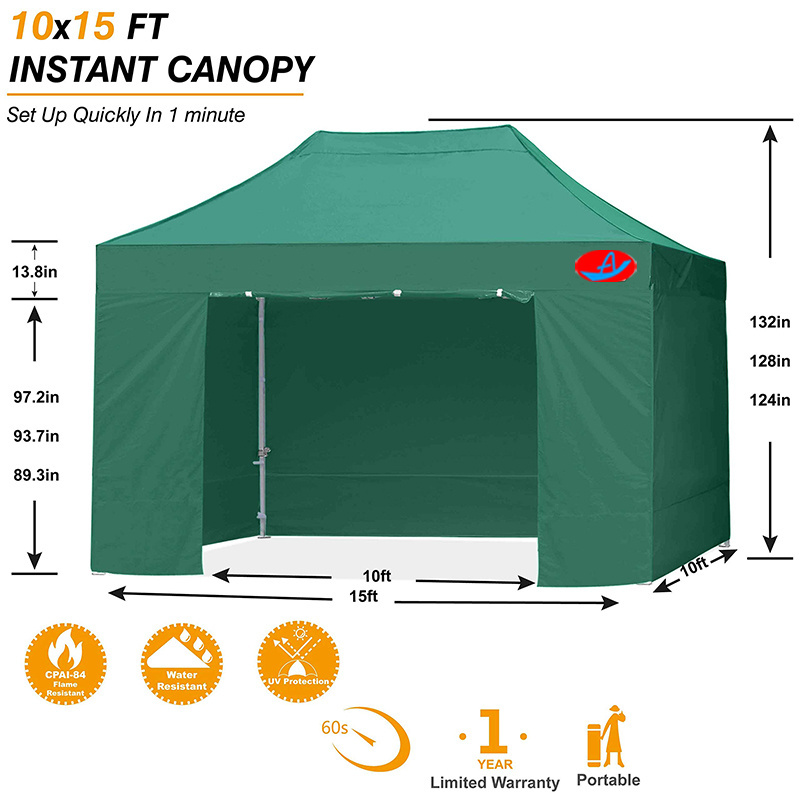 Commercial Forest Green Ez Pop Up Canopy Tent with Sidewalls 10x20 Car Canopy Show Tent