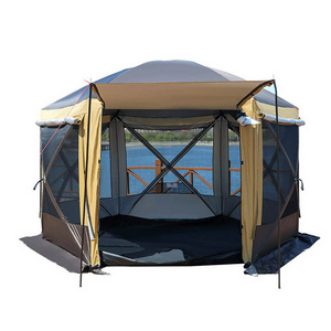 Outdoor Waterproof Four Season Family Camping And Winter Glamping Cotton Canvas Yurt Bell Tent With Mosquito Screen Door