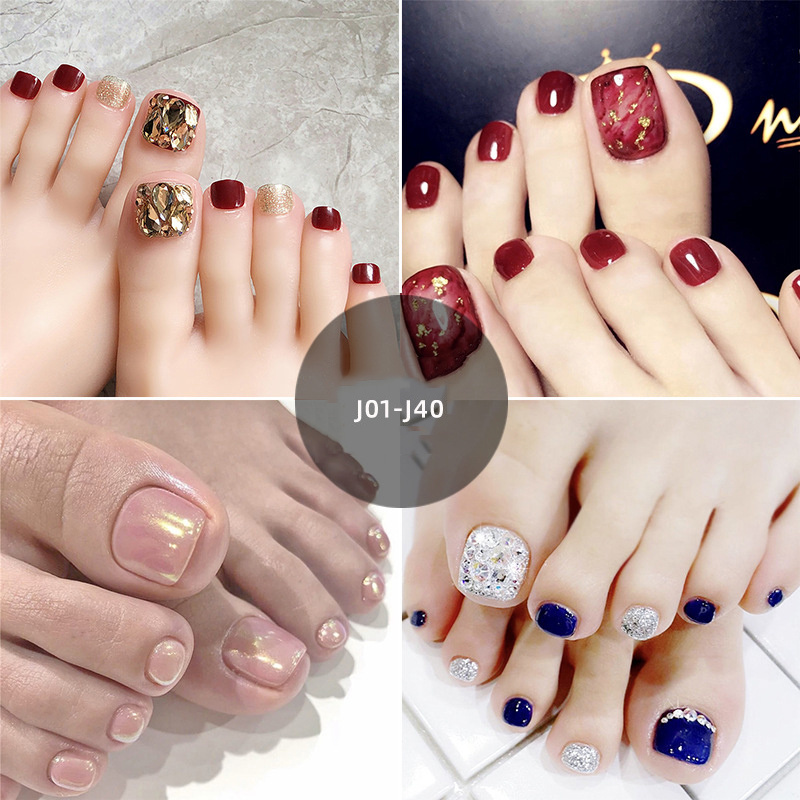 Fashion Luxury Toe Press On Nail With Rhinestone Red Sexy Toenail Artificial Fingernails