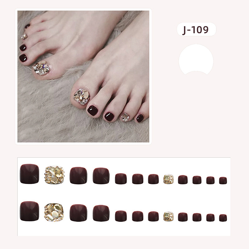 Fashion Luxury Toe Press On Nail With Rhinestone Red Sexy Toenail Artificial Fingernails