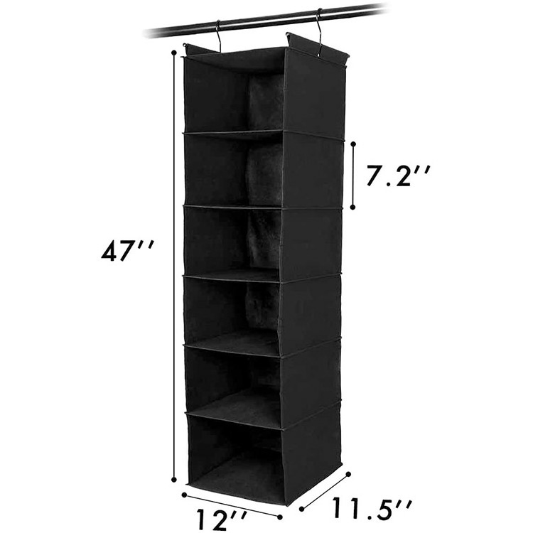 6 Tier Collapsible Cloth Storage Hanging Closet Organizer Fabric Hanging Shelf with 2 Sturdy Hooks