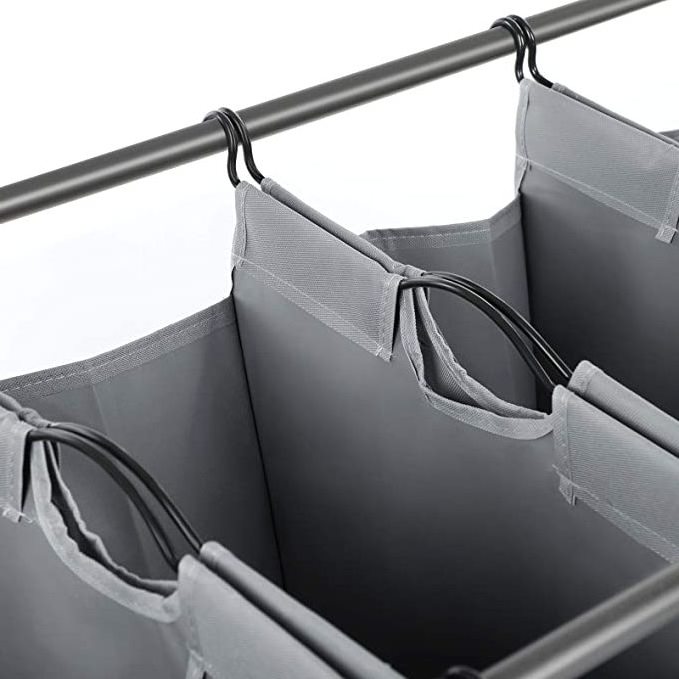 4-Bag Laundry Sorter, Rolling Laundry Cart with Hanging Bar, Heavy-Duty Wheels, Gray