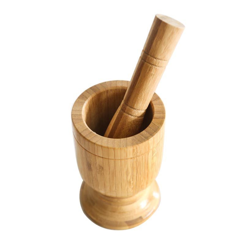 Natural Bamboo Garlic Mortar and Pestle Bamboo Garlic Mashers, Excellent for Crushing and Pill Grinding