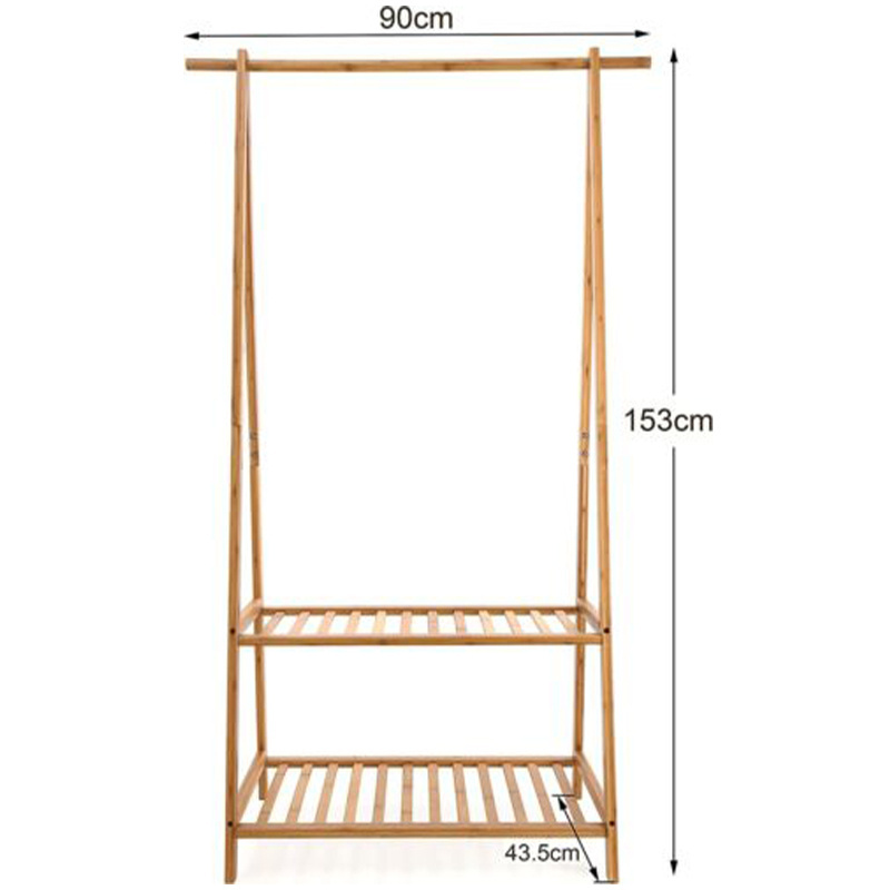 Bamboo Clothes Rack Portable Extra Large Garment Rack 2-Tire Storage Box Shelves For Entryway and Bed Room