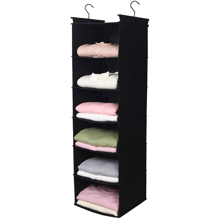 6 Tier Collapsible Cloth Storage Hanging Closet Organizer Fabric Hanging Shelf with 2 Sturdy Hooks