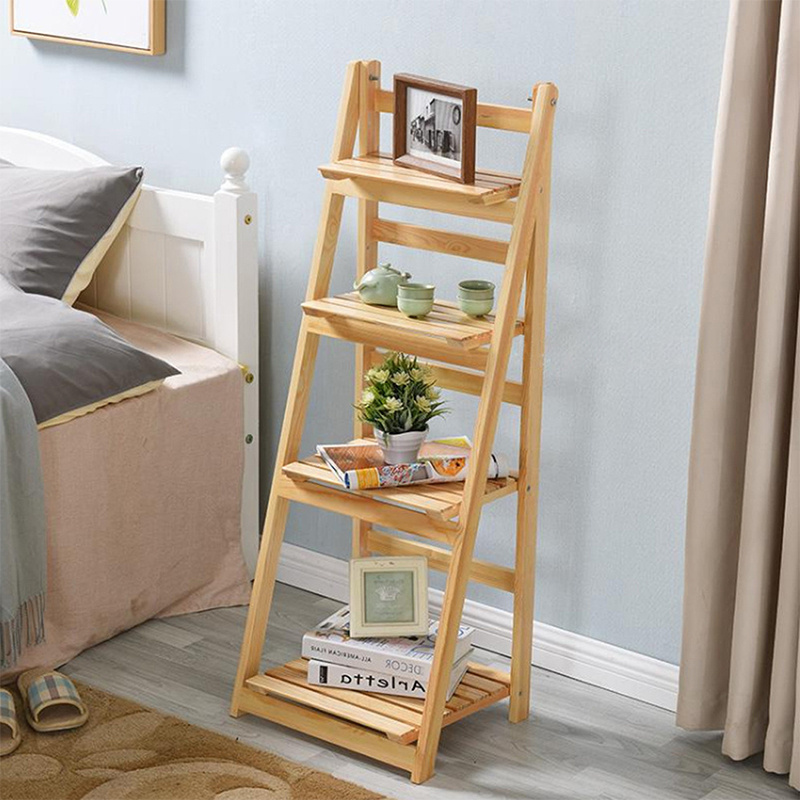 Bamboo Folding Ladder Plant Stand Storage Shelf In The Living Room Solid Wood Multi-Layer Shelf Indoor