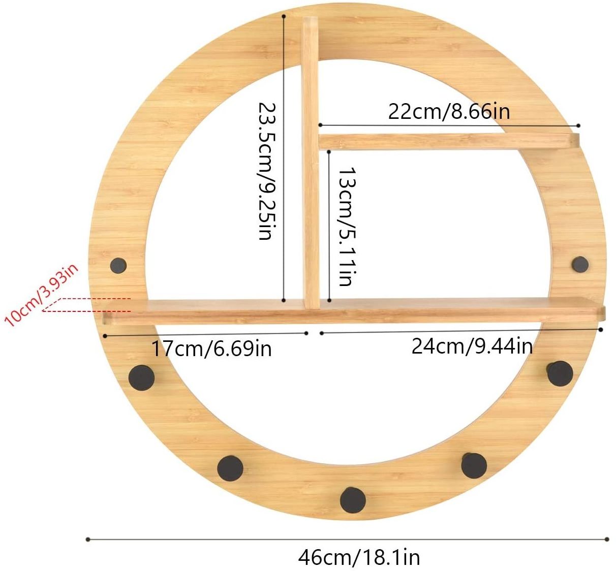 Wall Mount Decorative Round Bamboo  Space-Saving Hanger Coat Hooks with Shelf