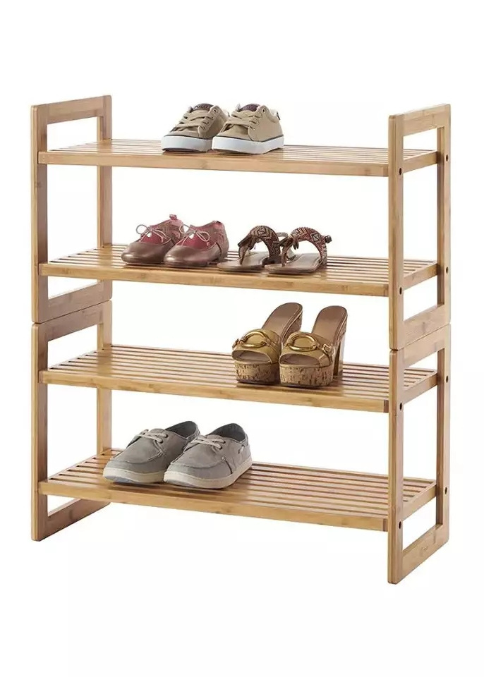 Living Room 2 Tier Bamboo Stackable Shoe Rack