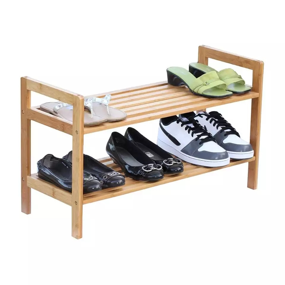 Living Room 2 Tier Bamboo Stackable Shoe Rack