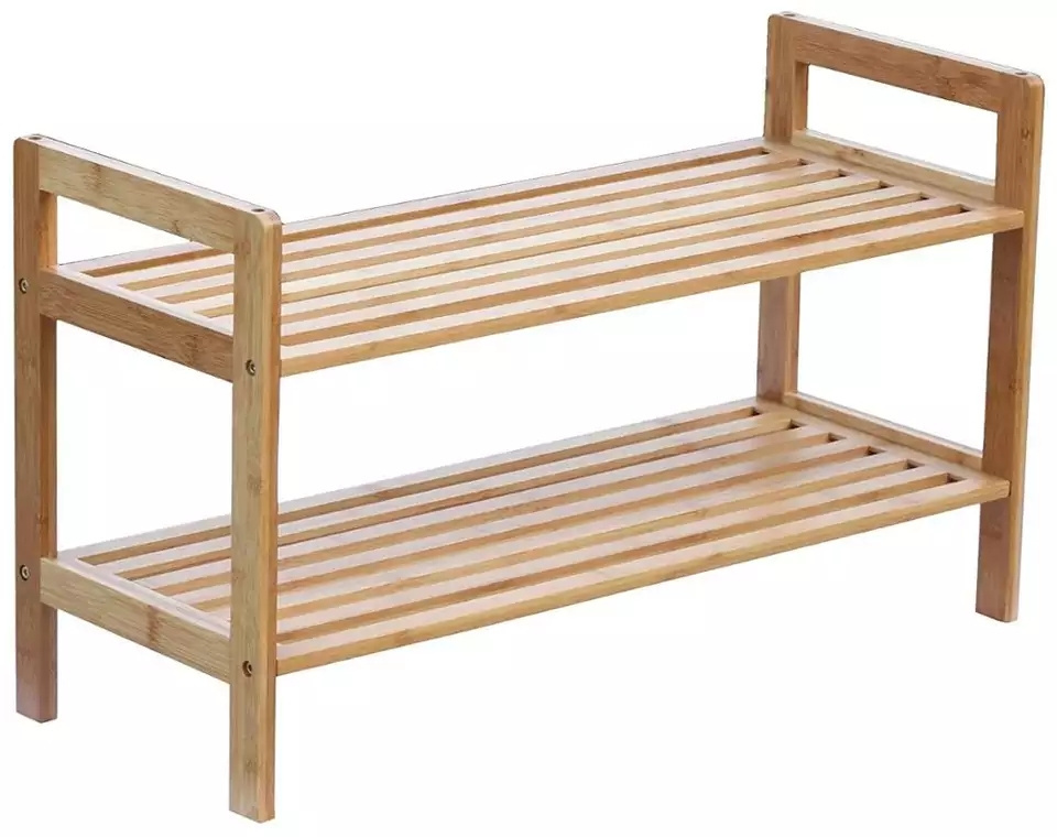 Living Room 2 Tier Bamboo Stackable Shoe Rack