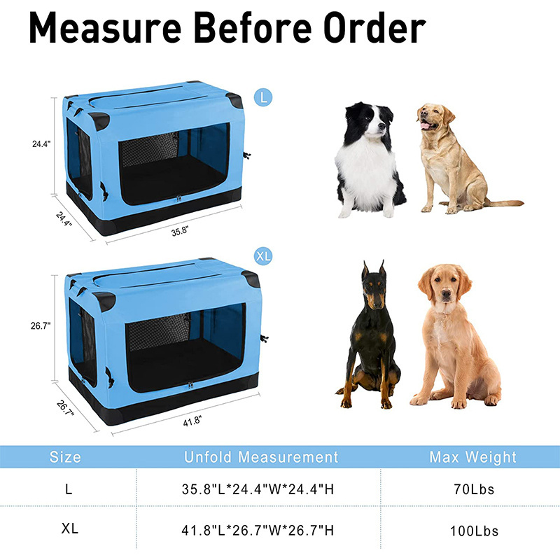 Custom logo Household Travel Folding Extra Large Portable Soft Pet Dog Crate Carrier Kennel Transport Box